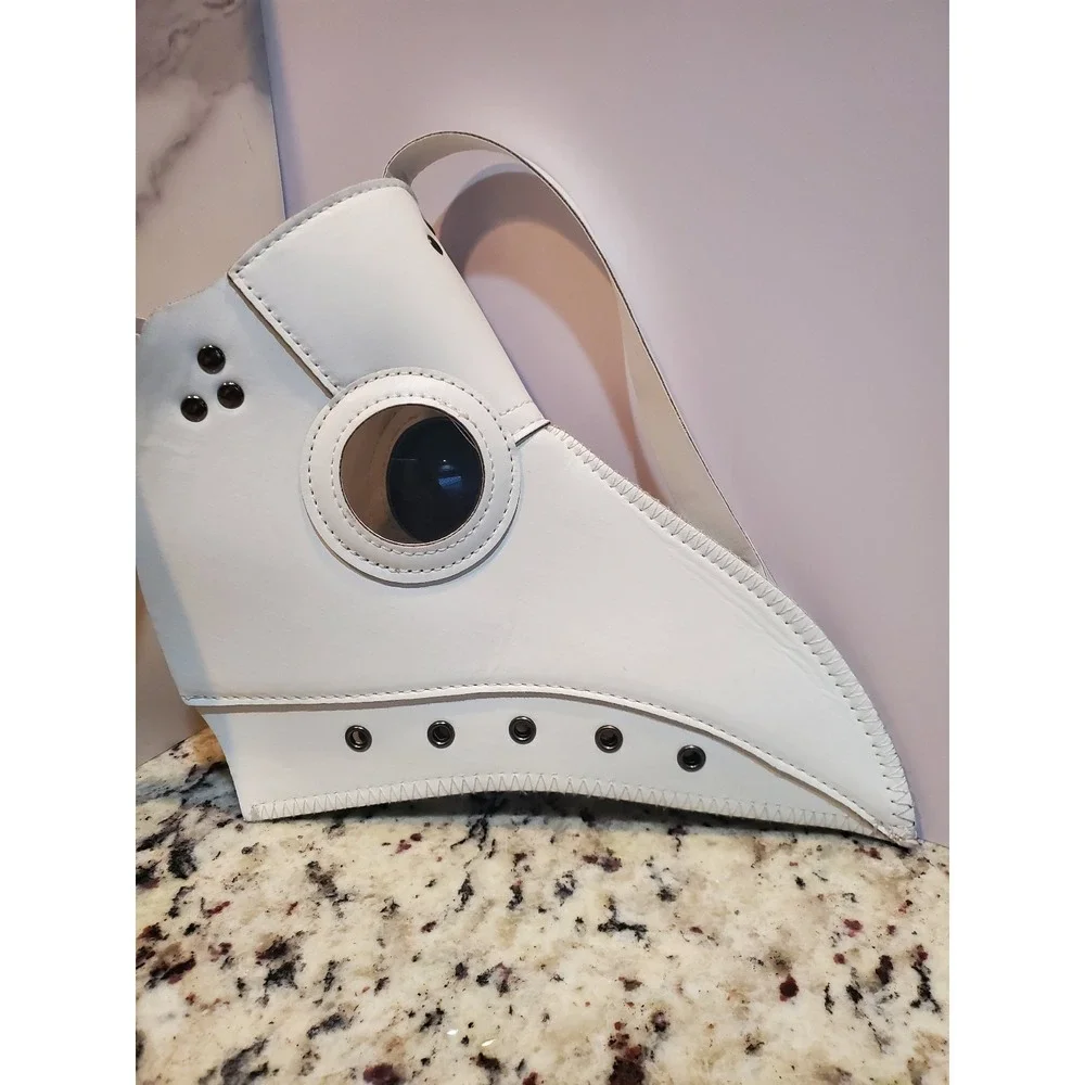 White Faux Leather Plague Doctor Mask - Steampunk / Cosplay Accessory
